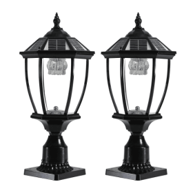 Solar Pillar Headlights With Dimmable LEDs - 2 Packs (Color: Black)