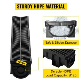 VEVOR Trench Drain System, Channel Drain With Plastic Grate, 5.9x5.1-Inch HDPE Drainage Trench, Black Plastic Garage Floor Drain, 6x39 Trench Dra (Option: Default)